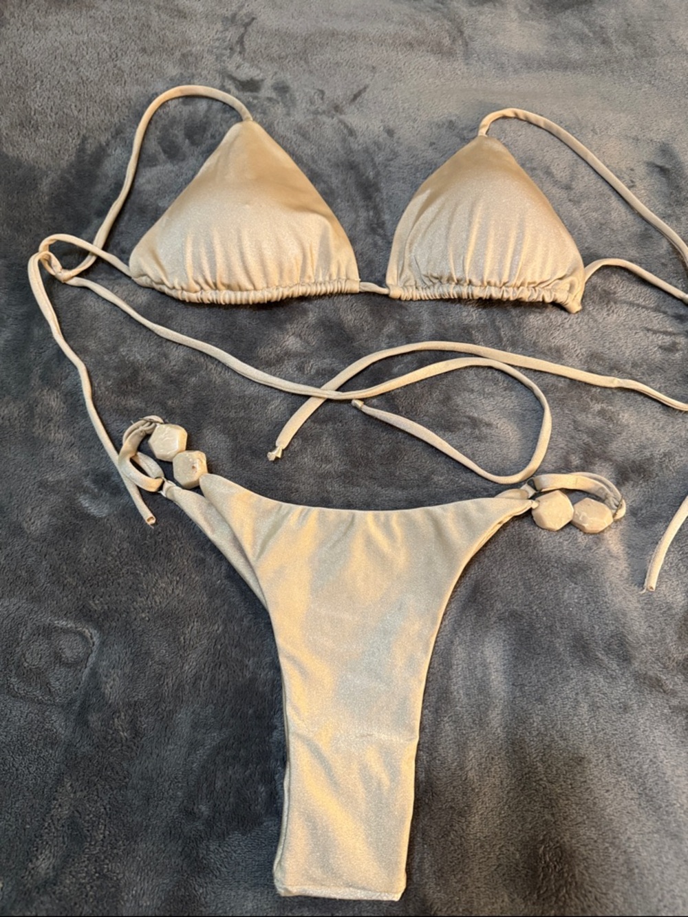 Shimmering Cream Triangle Bikini Set